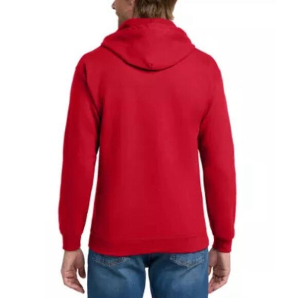 Red Medium Full Zip Fleece Hoodie Sweatshirt – Unisex, Long Sleeve, Plain - Picture 3 of 6